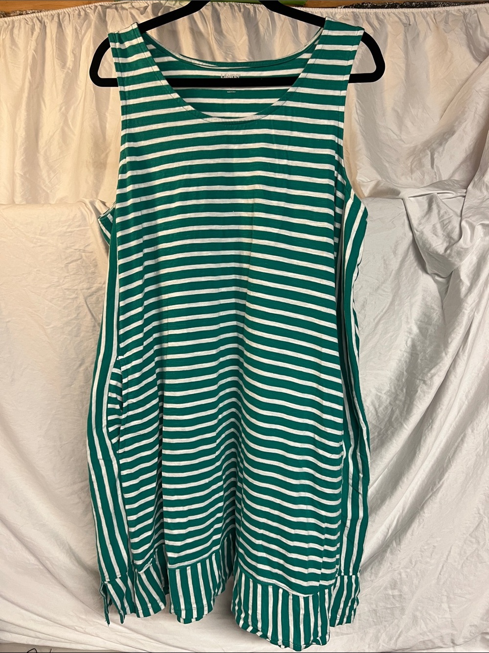 Lands' End Green and White Striped Sleeveless Tunic